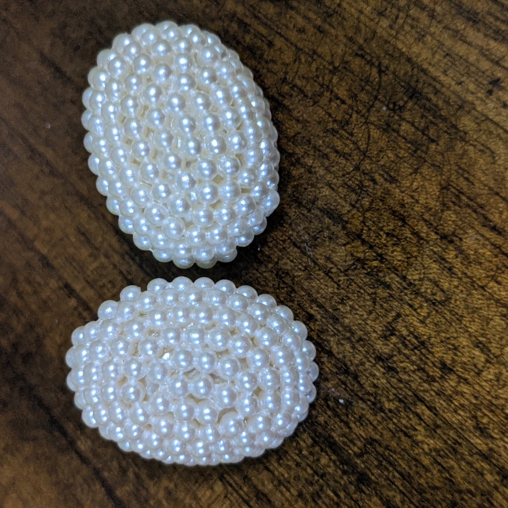 Vintage Large Oval Faux Pearl Earrings